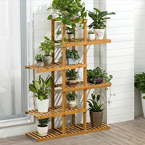 Magshion Wooden Flower Stands Plant Display Rack Choose 3 4 5 6 Shelf for Multiple Plants Large Wood Plant Rack Holder Garden Shelves (6 Shelf)