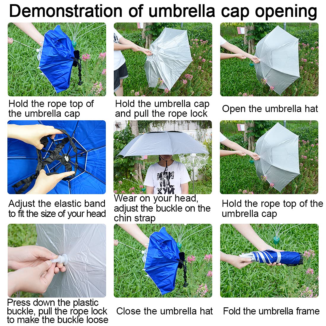 NEW-Vi Fishing Umbrella Hat Folding Sun Rain Cap Adjustable Multifunction Outdoor Headwear