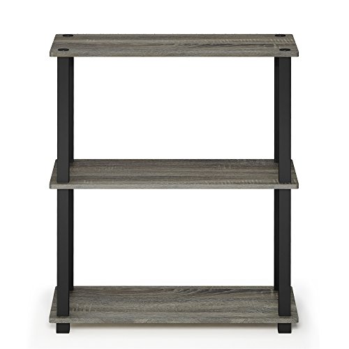 Furinno Turn-S-Tube 3-Tier Compact Multipurpose Shelf Display Rack with Square Tube, French Oak Grey/Black