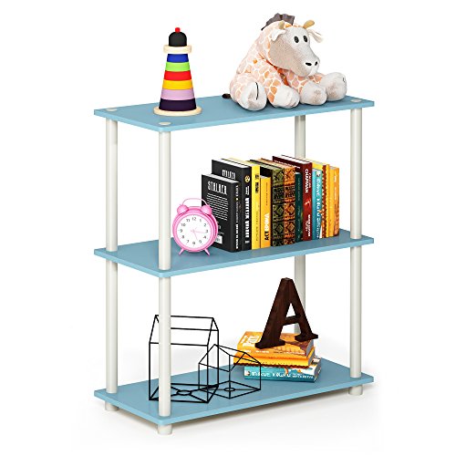 Furinno Turn-N-Tube 3-Tier Compact Multipurpose Shelf Display Rack, Light Blue/White