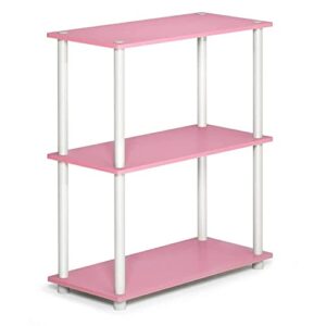 furinno turn-n-tube 3-tier compact multipurpose shelf display rack, pink/white