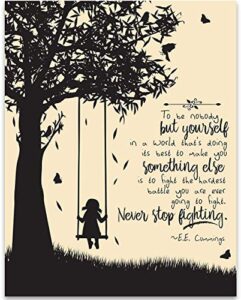 to be nobody but yourself - e.e. cummings 11x14 unframed motivational wall art - these literature book posters are perfect for english classroom, home office or anywhere you want motivational posters