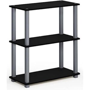 furinno turn-s-tube 3-tier compact multipurpose shelf display rack with square tube, black/grey