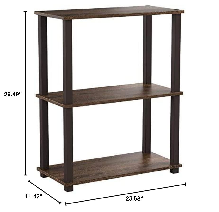 Furinno Turn-S-Tube 3-Tier Compact Multipurpose Shelf with Square Tube, Walnut/Brown (18025WN/BR)