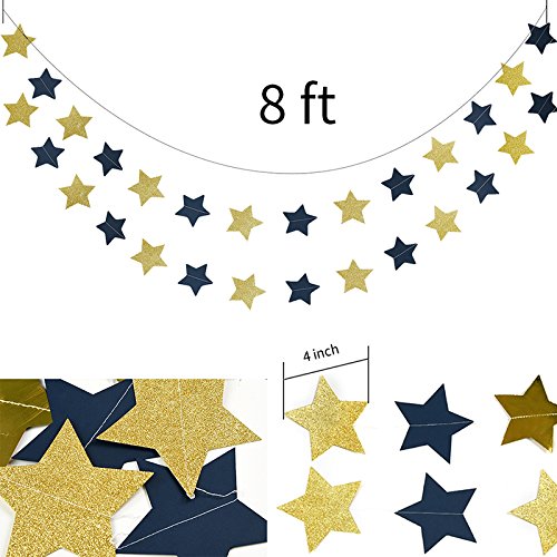 Navy Birthday Decorations for Boy 1st Birthday Party Decorations HAPPY BIRTHDAY Banner Tissue Pom Poms Blue Foil Curtains Paper Fans Blue Gold Paper Star Garland Latex Balloons Nautical Party Supplies