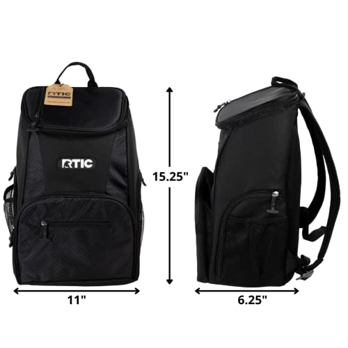 RTIC Lightweight Backpack Cooler, Black, 15 Can, Portable Insulated Bag, for Men & Women, Great for Day Trips, Picnics, Camping, Hiking, Beach, or Park