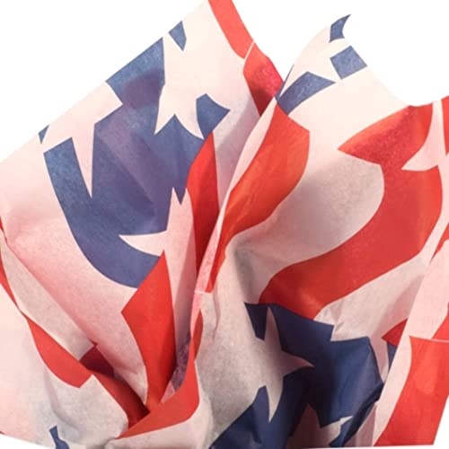 Rustic Pearl Collection Printed Tissue Paper for Gift Wrapping with Red, White & Blue Patriotic Flag Design, Decorative Tissue Paper - 24 Large Sheets, 20x30