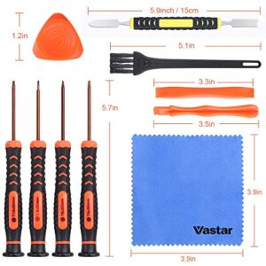 Vastar Repair Tool Kit for Xbox One 360 PS3 PS4 PS5 Controller XBOX series X|S, 12 in 1 T6 T8 T10 Xbox One Screwdriver Set with Cross Screwdriver 1.5, Safe Pry Tools, Cleaning Brush & Cloth in EVA Bag