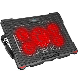 aicheson laptop fan cooling pad for 15.6-17.3 inch laptops, 5 cooler fans with red lights computer desk cooling stand chiller mat, s035red