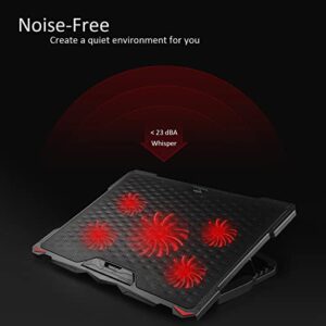 AICHESON Laptop Fan Cooling Pad for 15.6-17.3 Inch Laptops, 5 Cooler Fans with Red Lights Computer Desk Cooling Stand Chiller Mat, S035RED