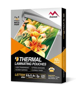 everest thermal laminating pouches, 8.9 x 11.4 inches, 3 mil thick, 220 - pack, letter size sheets, clear(th0300-02)