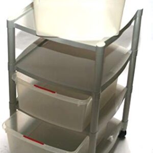 Rolling Storage Cart of 3 translucent removable drawers on wheels for anywhere: kids’ room, garage, workshop, or sewing room