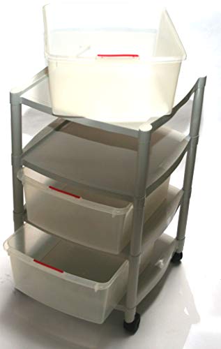 Rolling Storage Cart of 3 translucent removable drawers on wheels for anywhere: kids’ room, garage, workshop, or sewing room