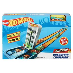 Hot Wheels Toy Car Track Set Drag Strip Champion with 1:64 Scale Car, Head-To-Head Racing, Connects to Other Sets