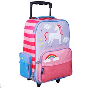 wildkin kids rolling suitcase for boys & girls, suitcase for kids measures 16 x 11.5 x 6 inches, kids luggage is carry-on size, perfect for school & overnight travel (unicorn)