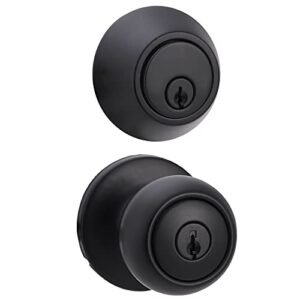 amazon basics exterior door knob with lock and deadbolt, coastal, matte black