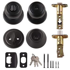 Amazon Basics Exterior Door Knob With Lock and Deadbolt, Coastal, Matte Black