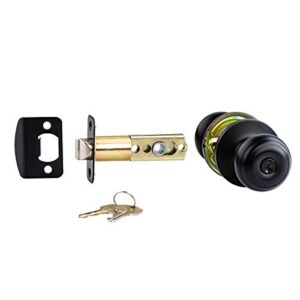 Amazon Basics Exterior Door Knob With Lock, Classic, Matte Black