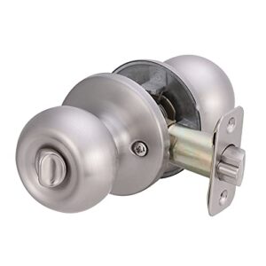 Amazon Basics Exterior Door Knob With Lock, Coastal, Satin Nickel