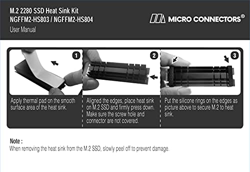 Micro Connectors M.2 SSD 5mm Low-Profile Heat Sink Compatible with PS5 and PC (NGFFM2-HS804-BK) Black