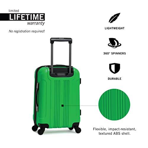 Kenneth Cole Out of Bounds Lightweight Durable Hardshell 4-Wheel Spinner Cabin Size Travel Suitcase, Kelly Green, 20-Inch Carry On