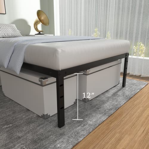 zizin Twin Bed Frame Platform Heavy Duty Metal Base with Storage,14 Inch Mattress Foundation Sturdy Steel Slat Support, Noise Free, No Need Box Spring, Black (Twin)