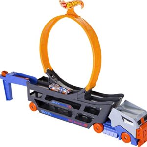 Hot Wheels Stunt & Go Track Set with 1 Toy Car, Transforming Hauler Truck with Launcher, Stores 18 1:64 Scale Cars [Amazon Exclusive]