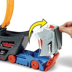 Hot Wheels Stunt & Go Track Set with 1 Toy Car, Transforming Hauler Truck with Launcher, Stores 18 1:64 Scale Cars [Amazon Exclusive]