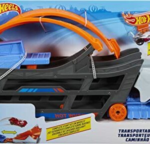 Hot Wheels Stunt & Go Track Set with 1 Toy Car, Transforming Hauler Truck with Launcher, Stores 18 1:64 Scale Cars [Amazon Exclusive]