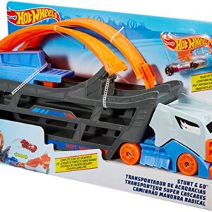 Hot Wheels Stunt & Go Track Set with 1 Toy Car, Transforming Hauler Truck with Launcher, Stores 18 1:64 Scale Cars [Amazon Exclusive]