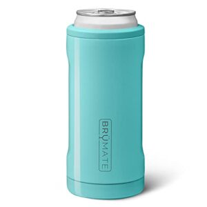 brümate hopsulator slim can cooler insulated for 12oz slim cans | skinny can coozie insulated stainless steel drink holder for hard seltzer, beer, soda, and energy drinks (aqua)