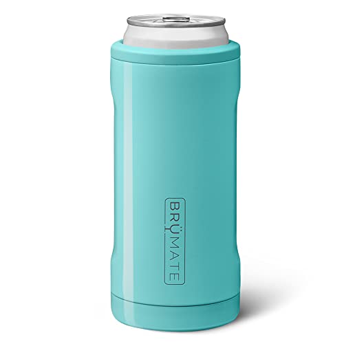 BrüMate Hopsulator Slim Can Cooler Insulated for 12oz Slim Cans | Skinny Can Coozie Insulated Stainless Steel Drink Holder for Hard Seltzer, Beer, Soda, and Energy Drinks (Aqua)