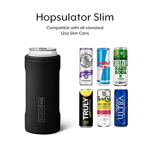 BrüMate Hopsulator Slim Can Cooler Insulated for 12oz Slim Cans | Skinny Can Coozie Insulated Stainless Steel Drink Holder for Hard Seltzer, Beer, Soda, and Energy Drinks (Aqua)