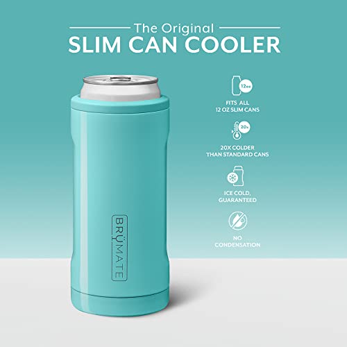 BrüMate Hopsulator Slim Can Cooler Insulated for 12oz Slim Cans | Skinny Can Coozie Insulated Stainless Steel Drink Holder for Hard Seltzer, Beer, Soda, and Energy Drinks (Aqua)