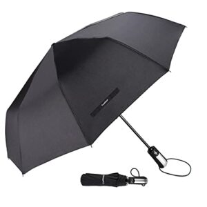 tradmall travel umbrella windproof with 46 inches large canopy 10 reinforced fiberglass ribs ergonomic handle auto open & close, black
