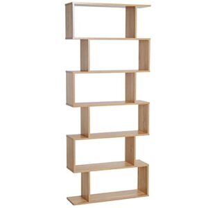 homcom 75.5" h bookcase 6 shelf s-shaped bookshelf wooden storage display stand shelf organizer free standing oak
