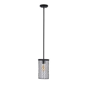 amazon brand – stone & beam wire cylinder cage ceiling pendant fixture with led light bulb - 6.5 x 6.5 x 16.88 inches, 20 - 55 inch cord, black