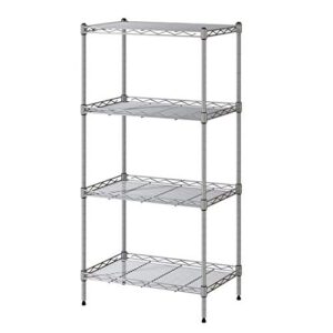 vooneen 4 tier shelf shelving units, multipurpose metal modern small storage rack with 4 hooks, stainless steel wire organisation suitable for pantry kitchen livingroom bathroom office, 45*30*90 cm