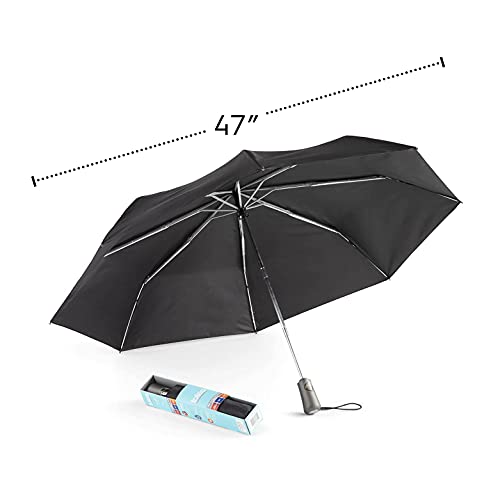 totes Portable Umbrella for Travel – Compact for Car, Backpack and Purse – Windproof, Strong, UV Sun Protection, Water-Repellant, Foldable On-the-Go Umbrella with One Touch Open/Close