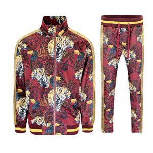 g-style usa men's royal floral tiger track suit st559 - burgundy - 2x-large
