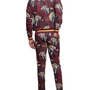 G-Style USA Men's Royal Floral Tiger Track Suit ST559 - Burgundy - 2X-Large