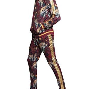 G-Style USA Men's Royal Floral Tiger Track Suit ST559 - Burgundy - 2X-Large