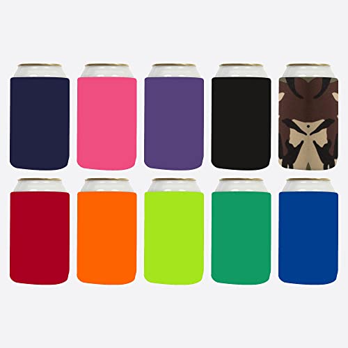 QualityPerfection Bulk Beer Can Coolers (50 Pack) Wholesale Plain Blank Foam Sleeves Soft Insulated Coolies For Sublimation, HTV Vinyl Projects Insulated Collapsible, Favors and Gifts (10 Colors)