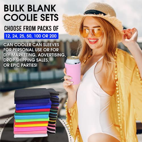 QualityPerfection Bulk Beer Can Coolers (50 Pack) Wholesale Plain Blank Foam Sleeves Soft Insulated Coolies For Sublimation, HTV Vinyl Projects Insulated Collapsible, Favors and Gifts (10 Colors)