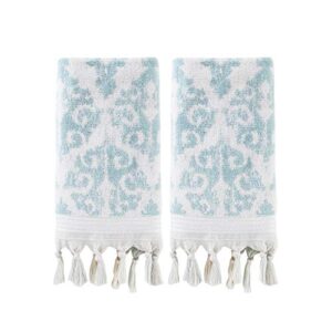 skl home mirage fringe 100% turkish cotton hand towel set, aqua
