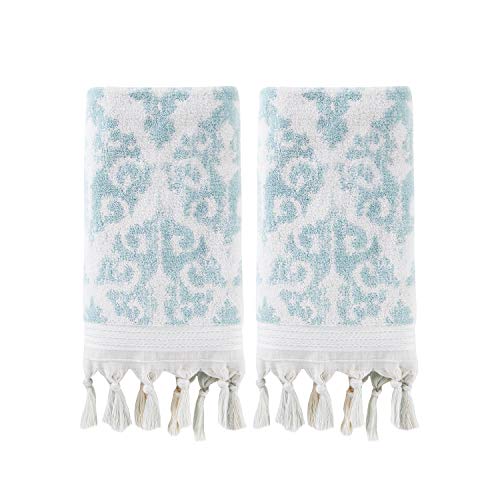 SKL Home Mirage Fringe 100% Turkish Cotton Hand Towel Set, Aqua