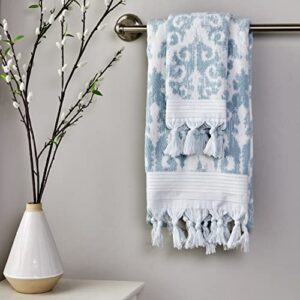SKL Home Mirage Fringe 100% Turkish Cotton Hand Towel Set, Aqua
