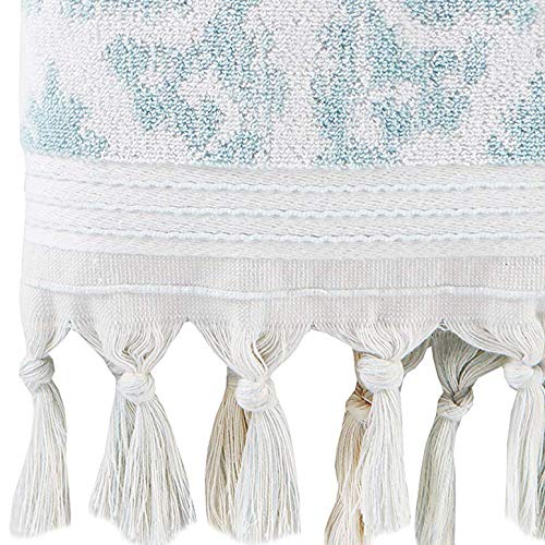 SKL Home Mirage Fringe 100% Turkish Cotton Hand Towel Set, Aqua