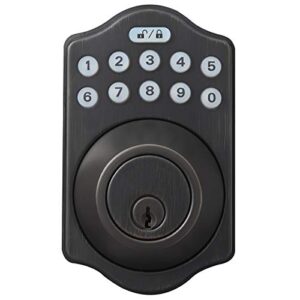 amazon basics traditional electronic keypad deadbolt door lock, keyed entry, oil bronze finish