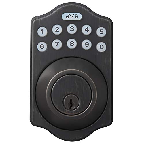 Amazon Basics Traditional Electronic Keypad Deadbolt Door Lock, Keyed Entry, Oil Bronze Finish